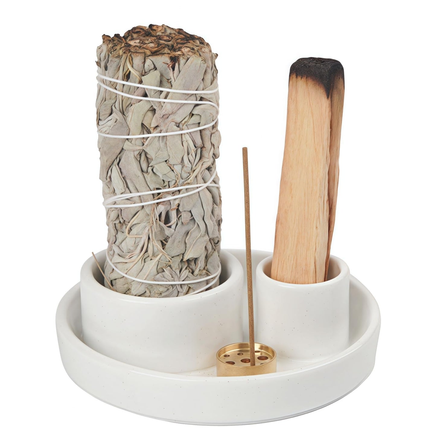 4 in 1 Incense Holder, Ceramic Incense Stick and Palo Santo Holder,Sage Holder for Burning- 4.25" Ceramic Ash Catcher Tray for Meditation and Yoga Room (Blue)