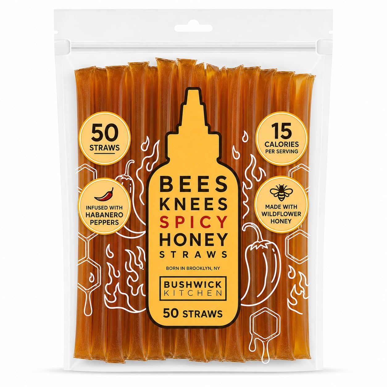 Bees Knees Meyer Lemon Honey Sticks, 50 Count - Made with Wildflower Honey, Perfect for Tea, 15 Calories Per Serving - Unfiltered, Unprocessed, Undeniably Delicious, Bulk Single Serve Honey Straws
