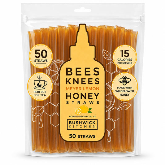 Bees Knees Meyer Lemon Honey Sticks, 50 Count - Made with Wildflower Honey, Perfect for Tea, 15 Calories Per Serving - Unfiltered, Unprocessed, Undeniably Delicious, Bulk Single Serve Honey Straws