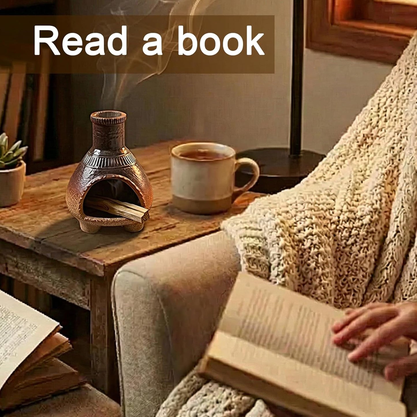 CEREMONY Palo Santo Holder -Mini Ceramic Incense Holder for Palo Santo Sticks - Palo Santo Holder for Gift-White Sage Holder for Meditation Decor (Brown-Fireplace)