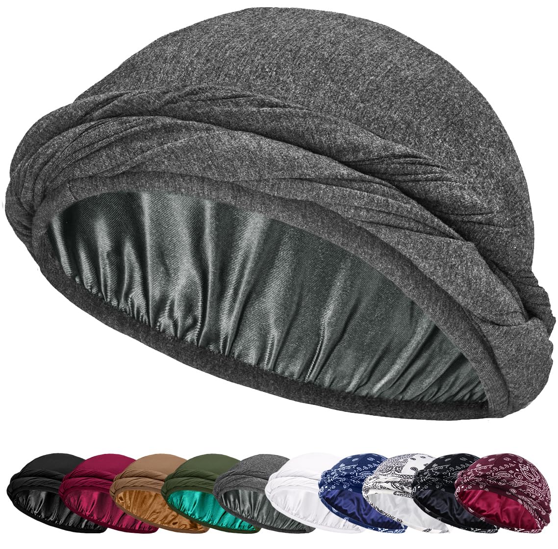 Ababalaya Upgraded Satin Lined Halo Turban Durag for Men &Women Sleeping Bonnet PRE-Tied Headwraps for Hair Loss