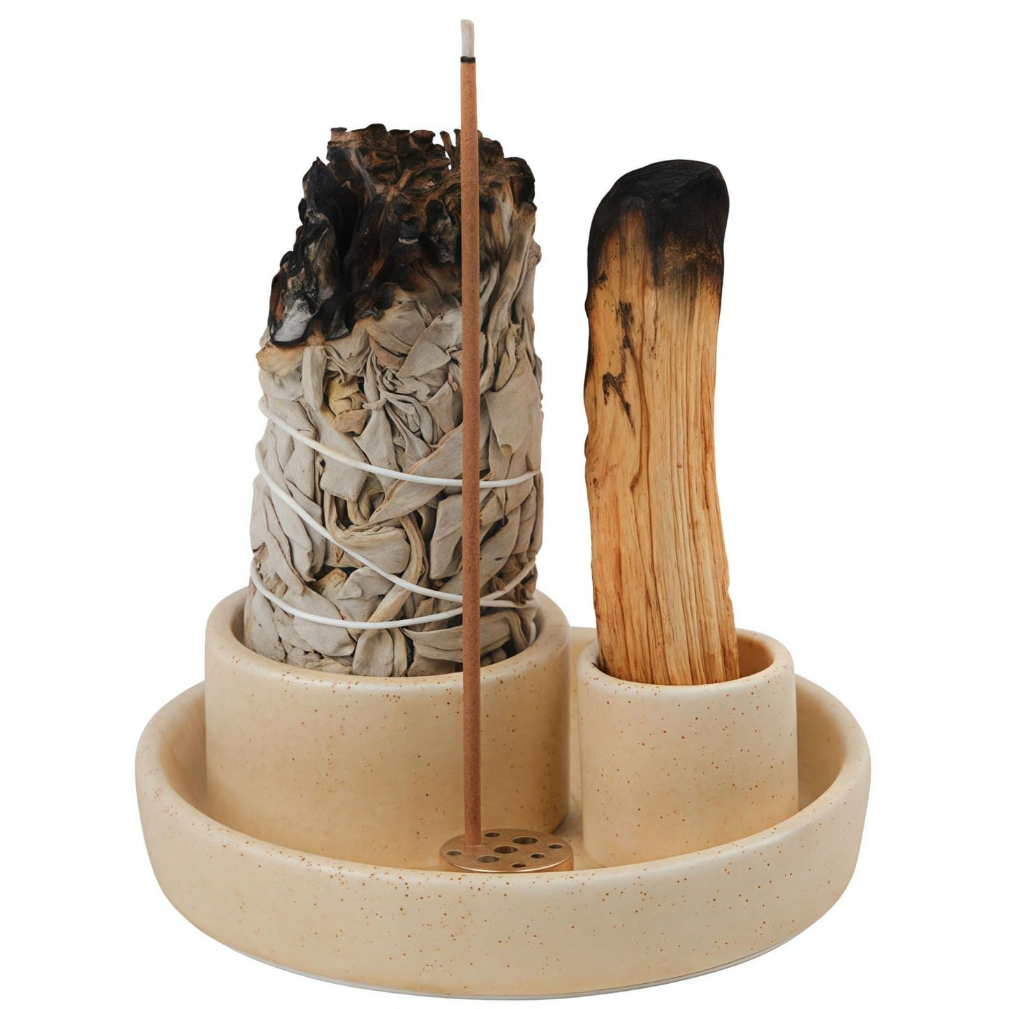 4 in 1 Incense Holder, Ceramic Incense Stick and Palo Santo Holder,Sage Holder for Burning- 4.25" Ceramic Ash Catcher Tray for Meditation and Yoga Room (Blue)