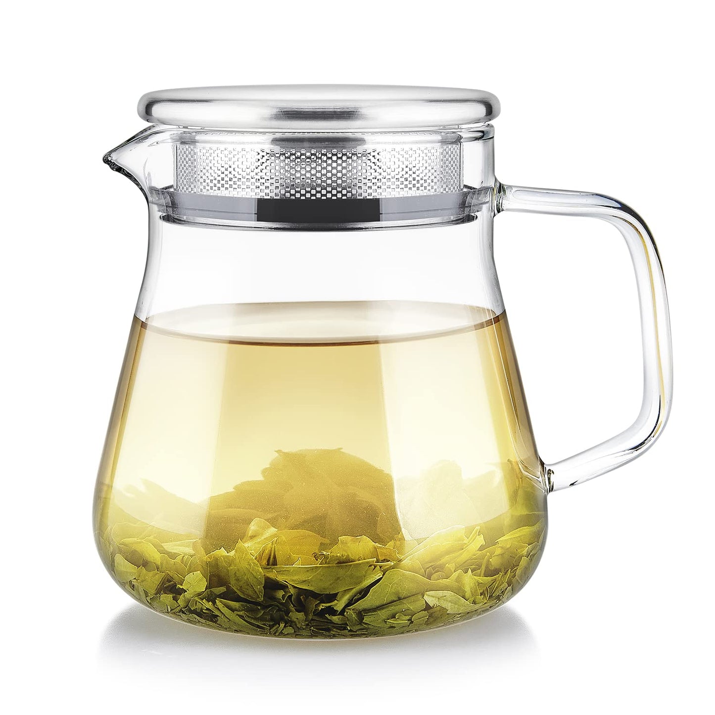 Teabloom One-Touch Tea Maker, 2-in-1 Teapot and Kettle with Stainless Steel Filter Lid for Loose Tea – Stain-free Borosilicate Glass Teapot (27 Oz) – Tea Connoisseur's Choice