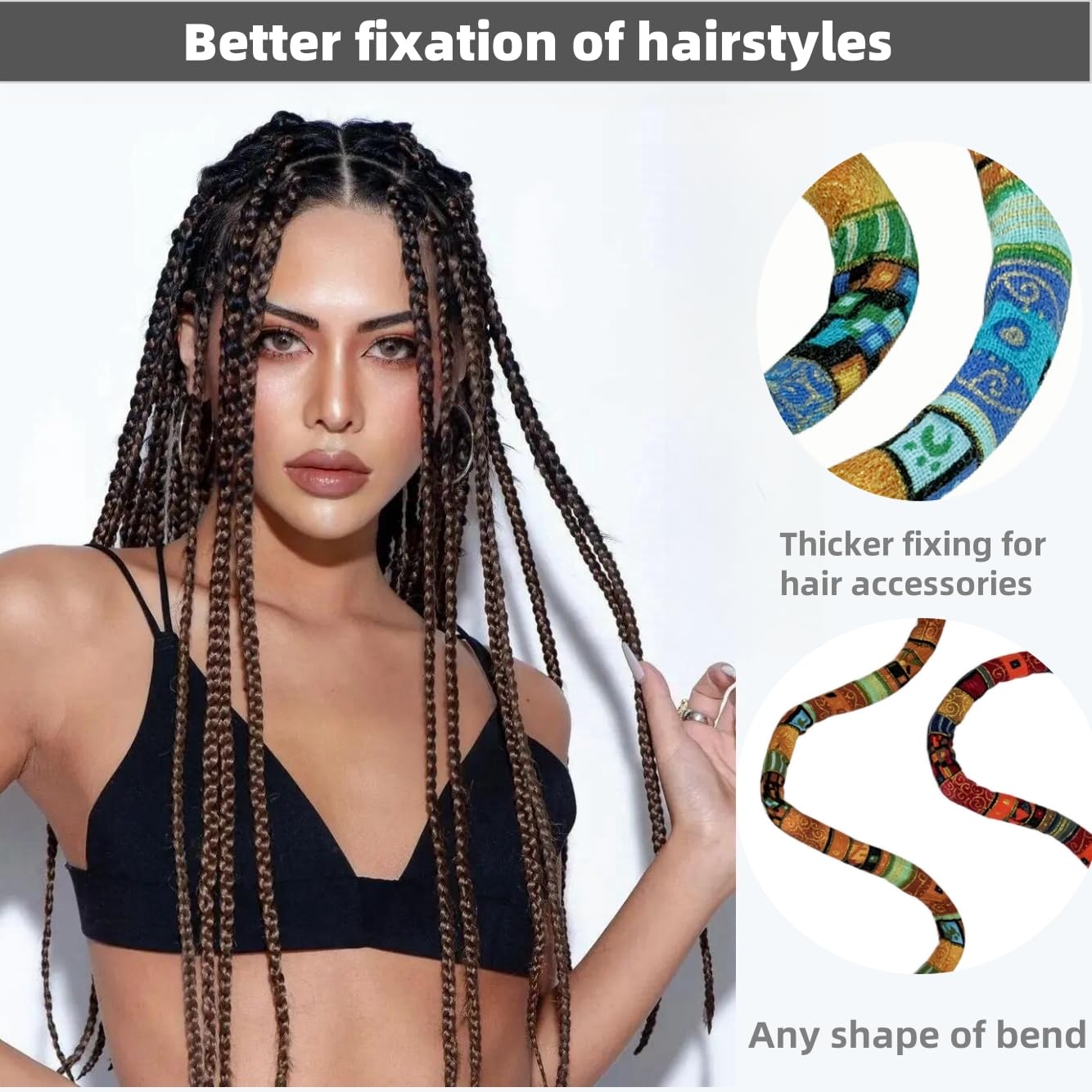 4 Pieces Spiral Lock Hair Tie for Dreadlocks - Iron Wire Embedded, Bendable Ponytail Holders - Long Dreadlock Accessory for Women & Men with Thick Curly Hair