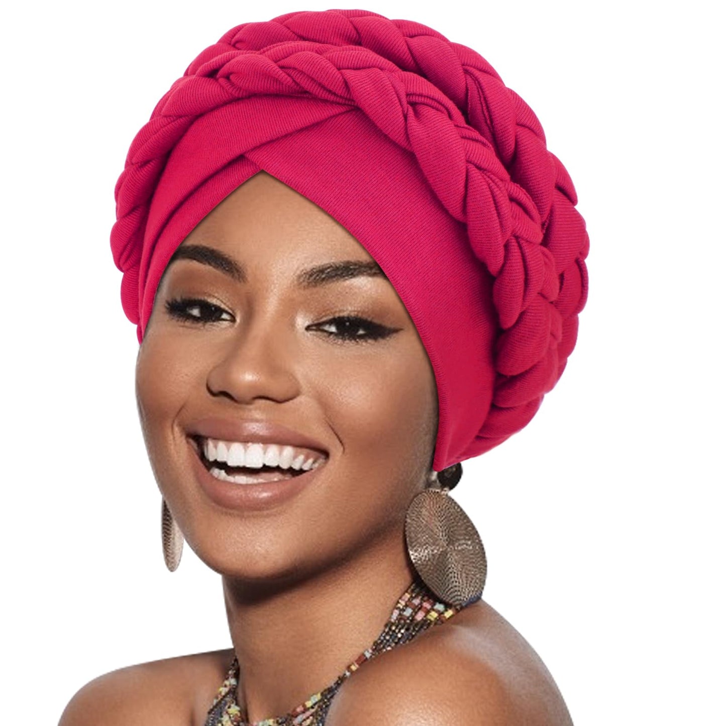 DRESHOW African Women Turban Caps Cotton Beanie Twist Headscarf Pre-Tied Double Twisted Braids Wrap Hat Chemo Cancer Cap