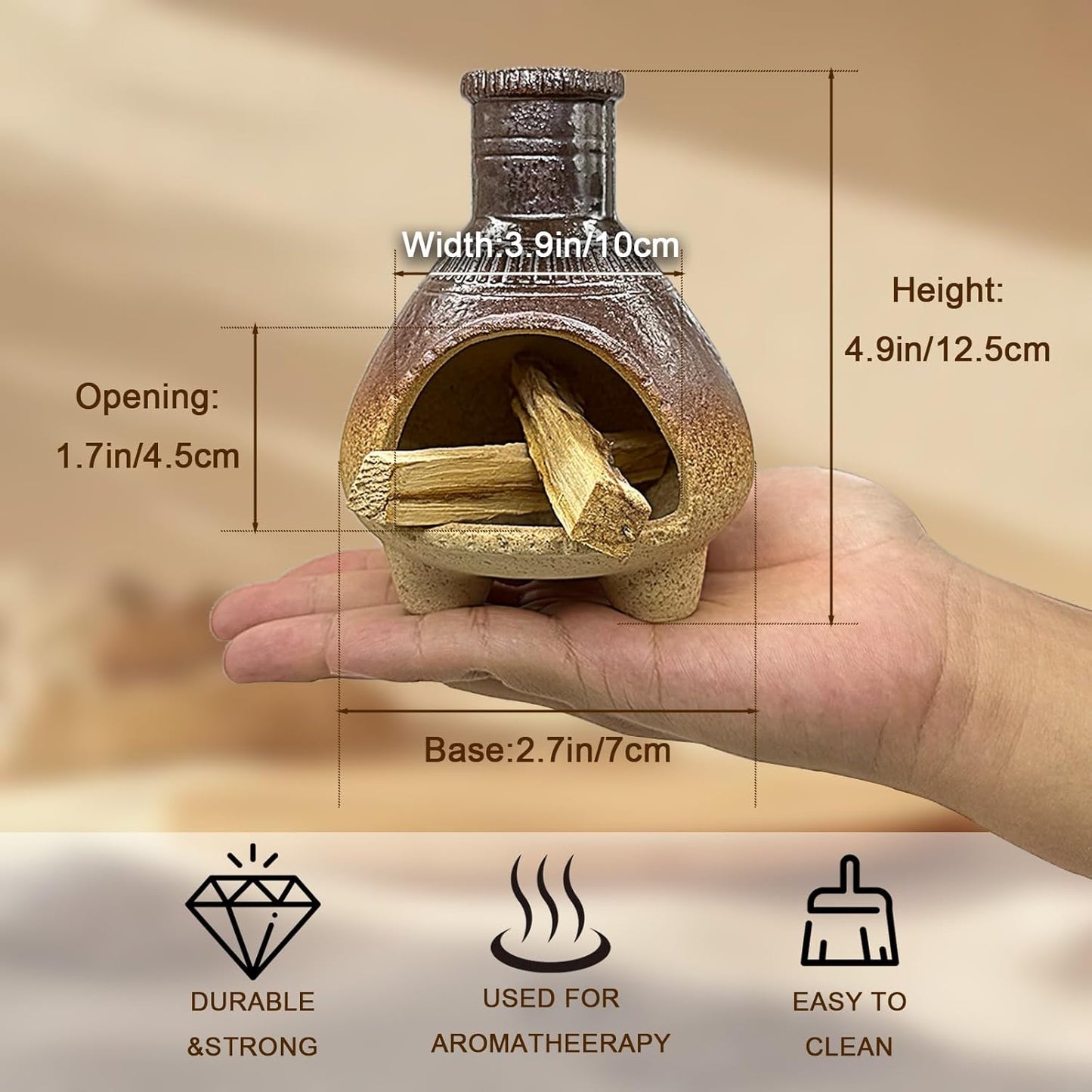 CEREMONY Palo Santo Holder -Mini Ceramic Incense Holder for Palo Santo Sticks - Palo Santo Holder for Gift-White Sage Holder for Meditation Decor (Brown-Fireplace)