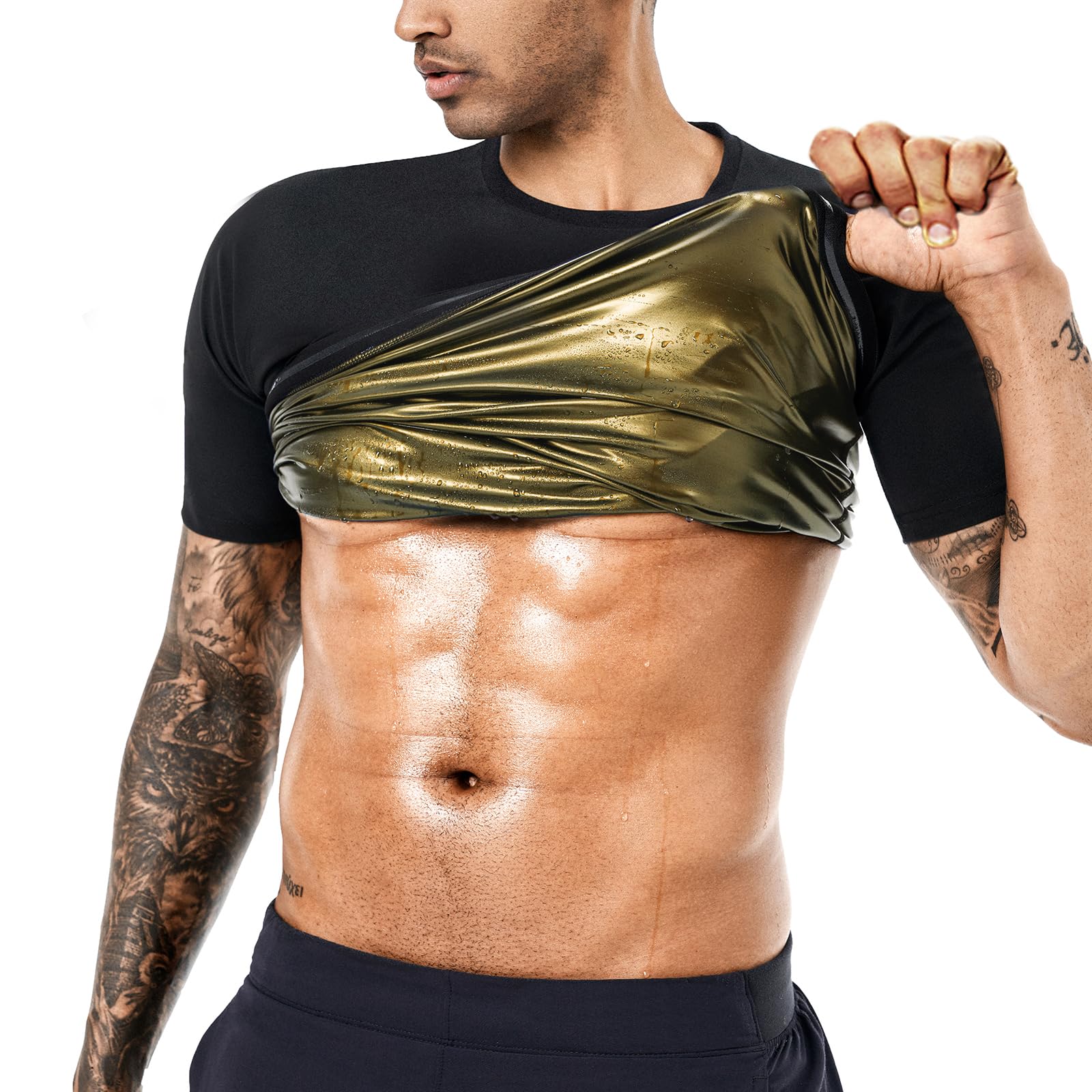 Sauna Sweat Suits Shirt Waist Trainer for Men Compression Vest Workout Gym Clothes Sweat Enhancer Short Sleeve