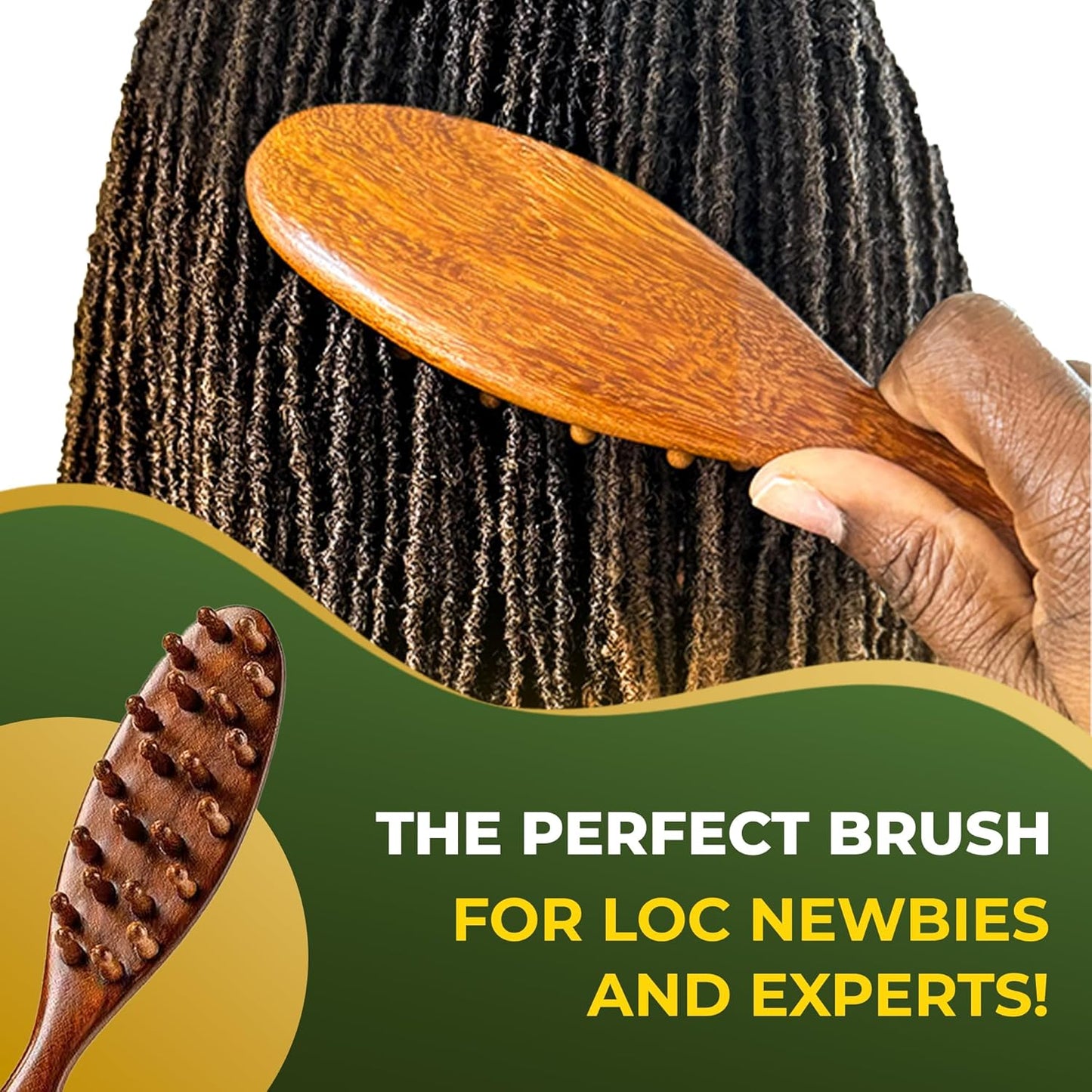 Locsanity Natural Sandalwood Locs Brush – Ergonomic Dreadlock Detangling Hairbrush with Natural Bristles for Twists & Loc Maintenance – Compact Travel Size & Durable Styling Tool for Men & Women