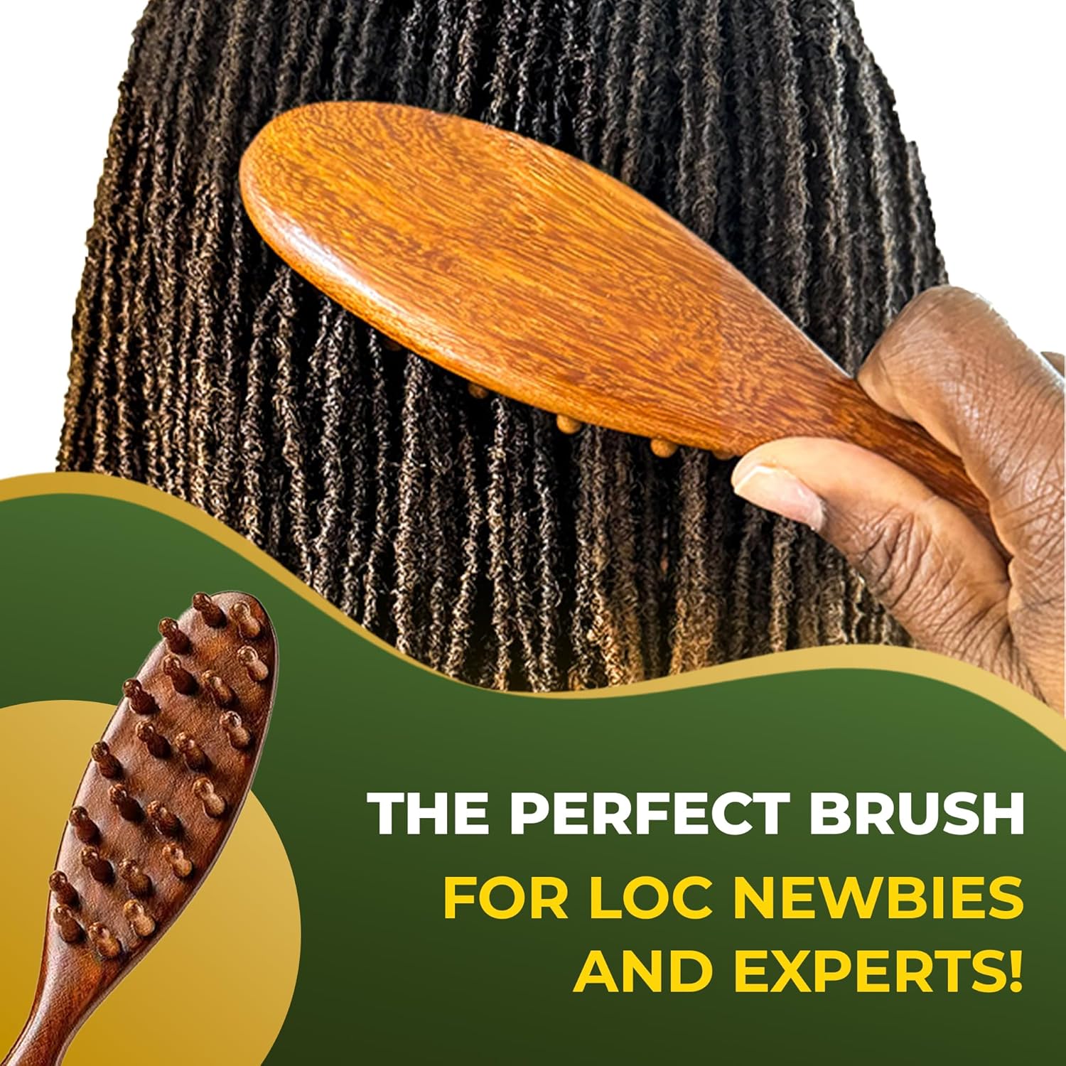Locsanity Natural Sandalwood Locs Brush – Ergonomic Dreadlock Detangling Hairbrush with Natural Bristles for Twists & Loc Maintenance – Compact Travel Size & Durable Styling Tool for Men & Women