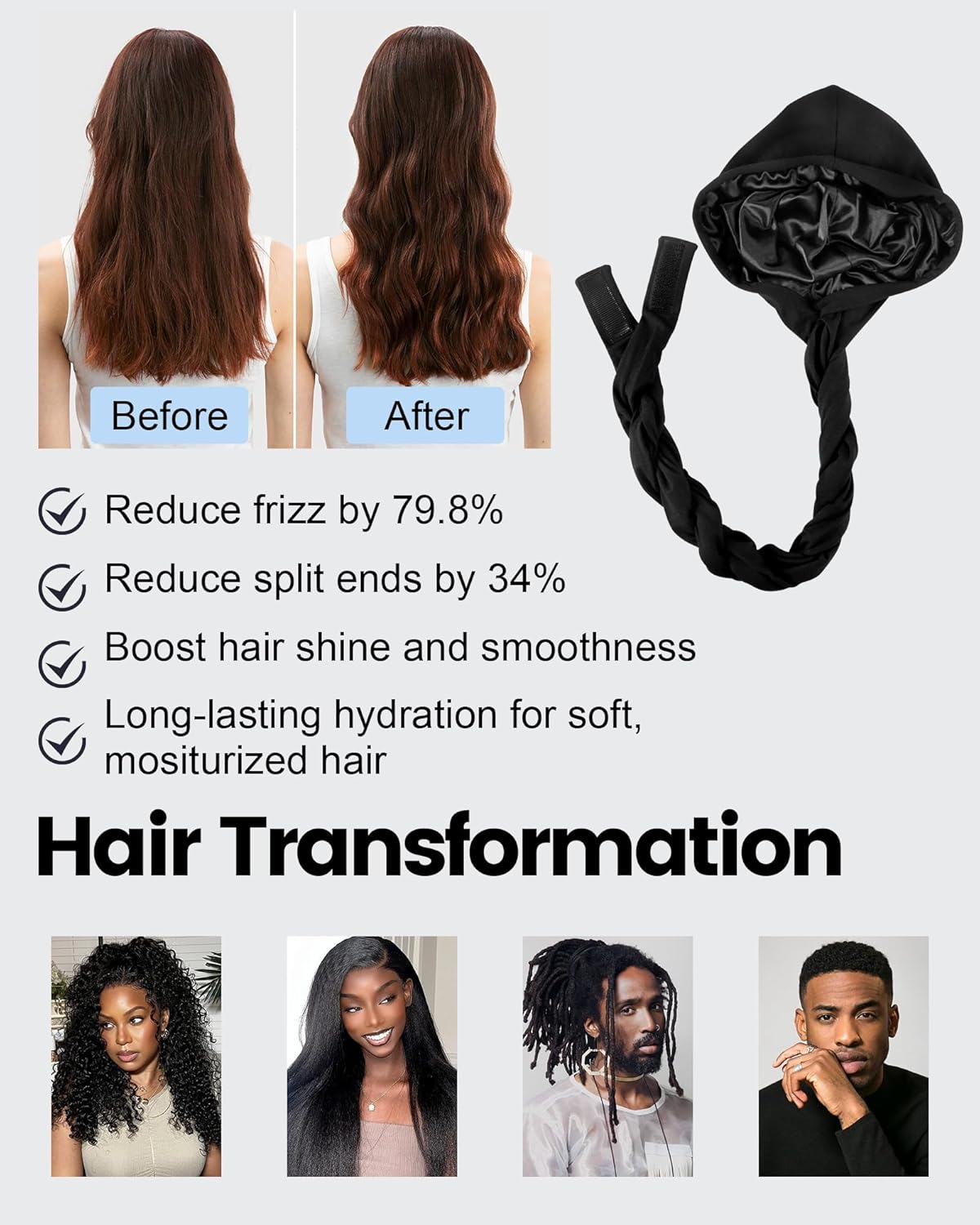 Ababalaya Upgraded Satin Lined Halo Turban Durag for Men &Women Sleeping Bonnet PRE-Tied Headwraps for Hair Loss