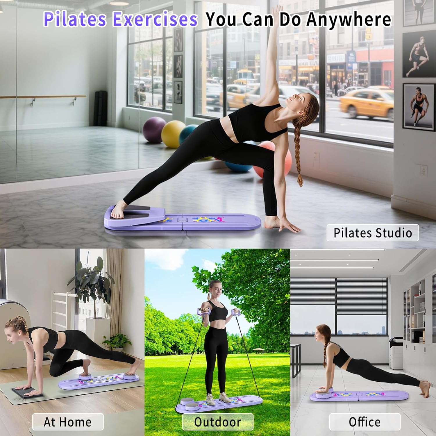 Pilates Board, Foldable Pilates Reformer Set for Home Workout with Timer, 6-in-1 Multifunctional Portable Reformer Pilates Machine at Home Pilates Equipment for Fitness,