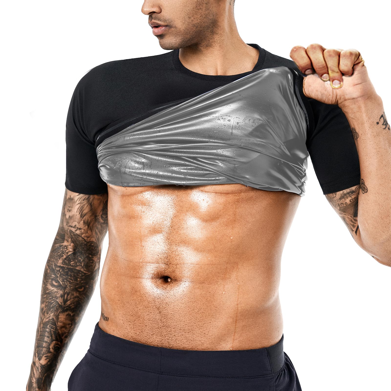 Sauna Sweat Suits Shirt Waist Trainer for Men Compression Vest Workout Gym Clothes Sweat Enhancer Short Sleeve