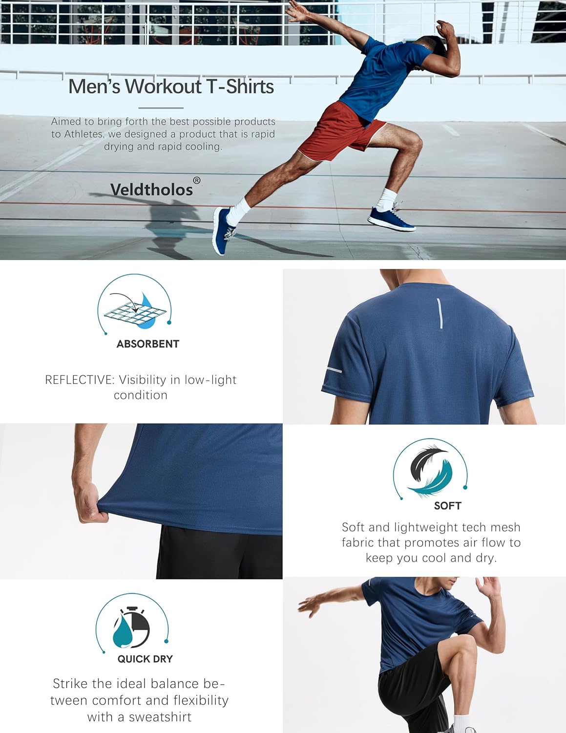 5 Pack Workout Shirts for Men Dry Fit Gym Shirts Short Sleeve Athletic Moisture Wicking T-Shirt