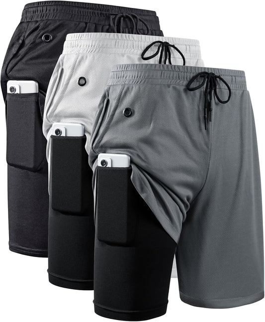 JWJ Men's 2 in 1 Workout Running Shorts 7 Inch Lightweight Athletic Gym Shorts with Compression Liner