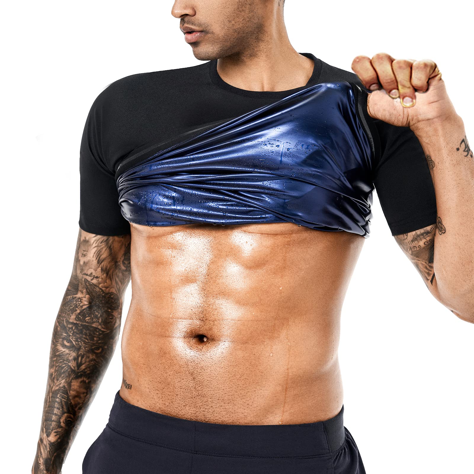 Sauna Sweat Suits Shirt Waist Trainer for Men Compression Vest Workout Gym Clothes Sweat Enhancer Short Sleeve