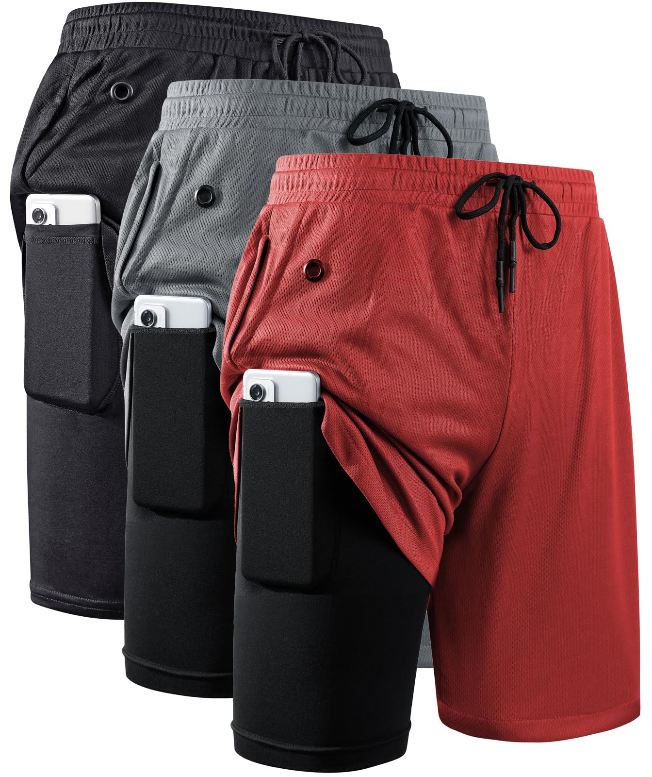 JWJ Men's 2 in 1 Workout Running Shorts 7 Inch Lightweight Athletic Gym Shorts with Compression Liner