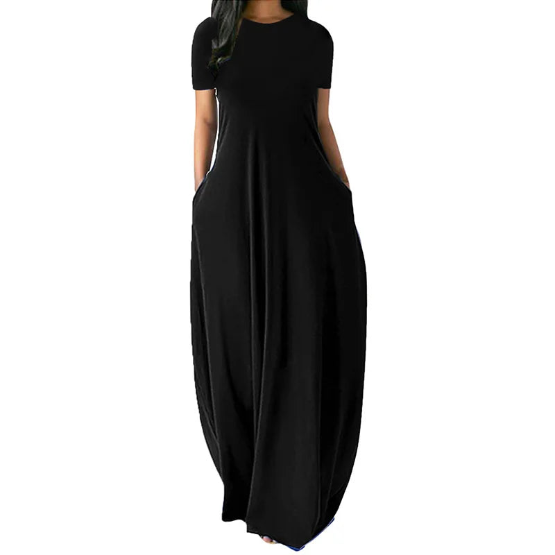 Oversize O-Neck Pocket Maxi Dress