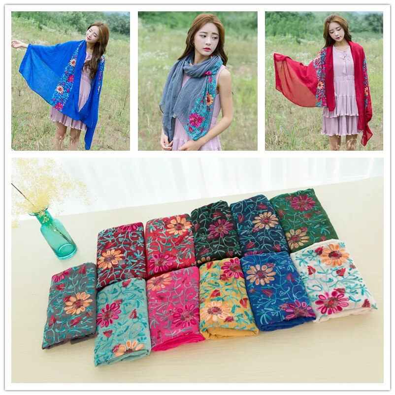 Embroider Floral Scarf