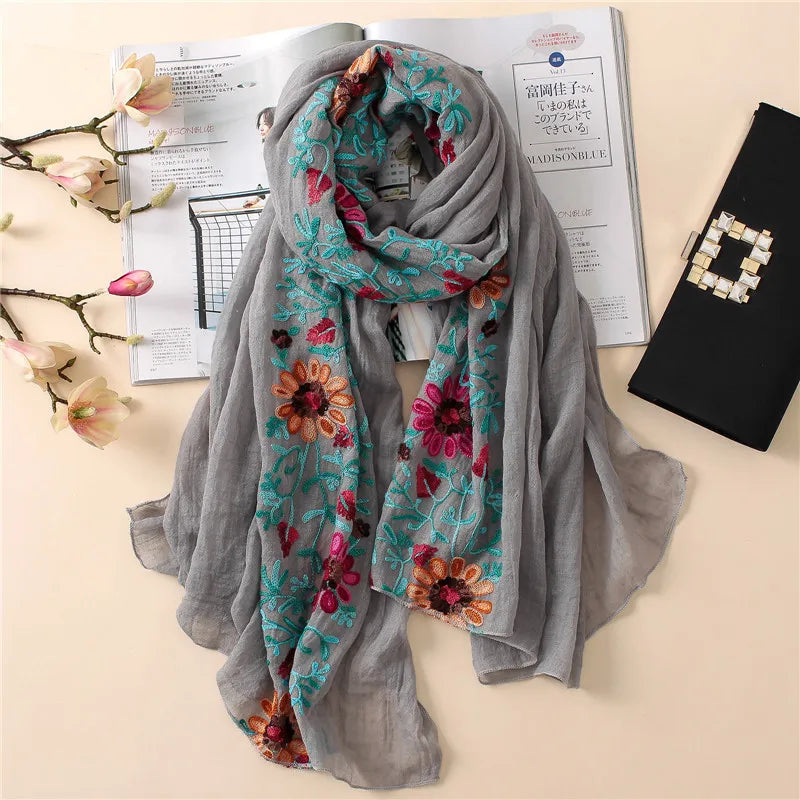 Embroider Floral Scarf