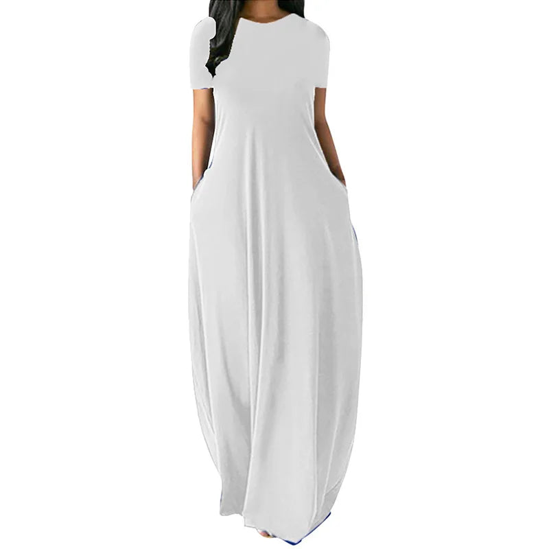 Oversize O-Neck Pocket Maxi Dress