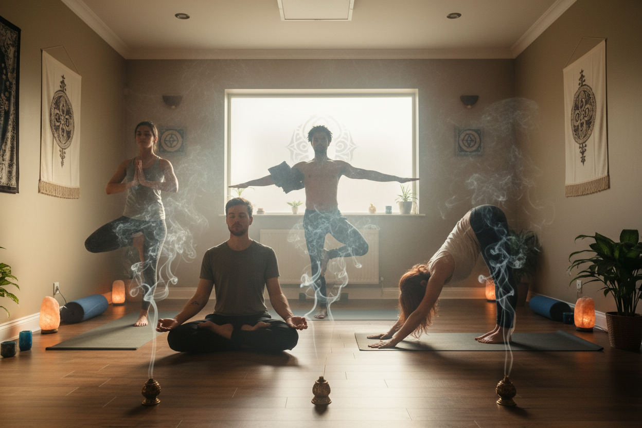 fewer people in a closed studio and incent smoke in the air