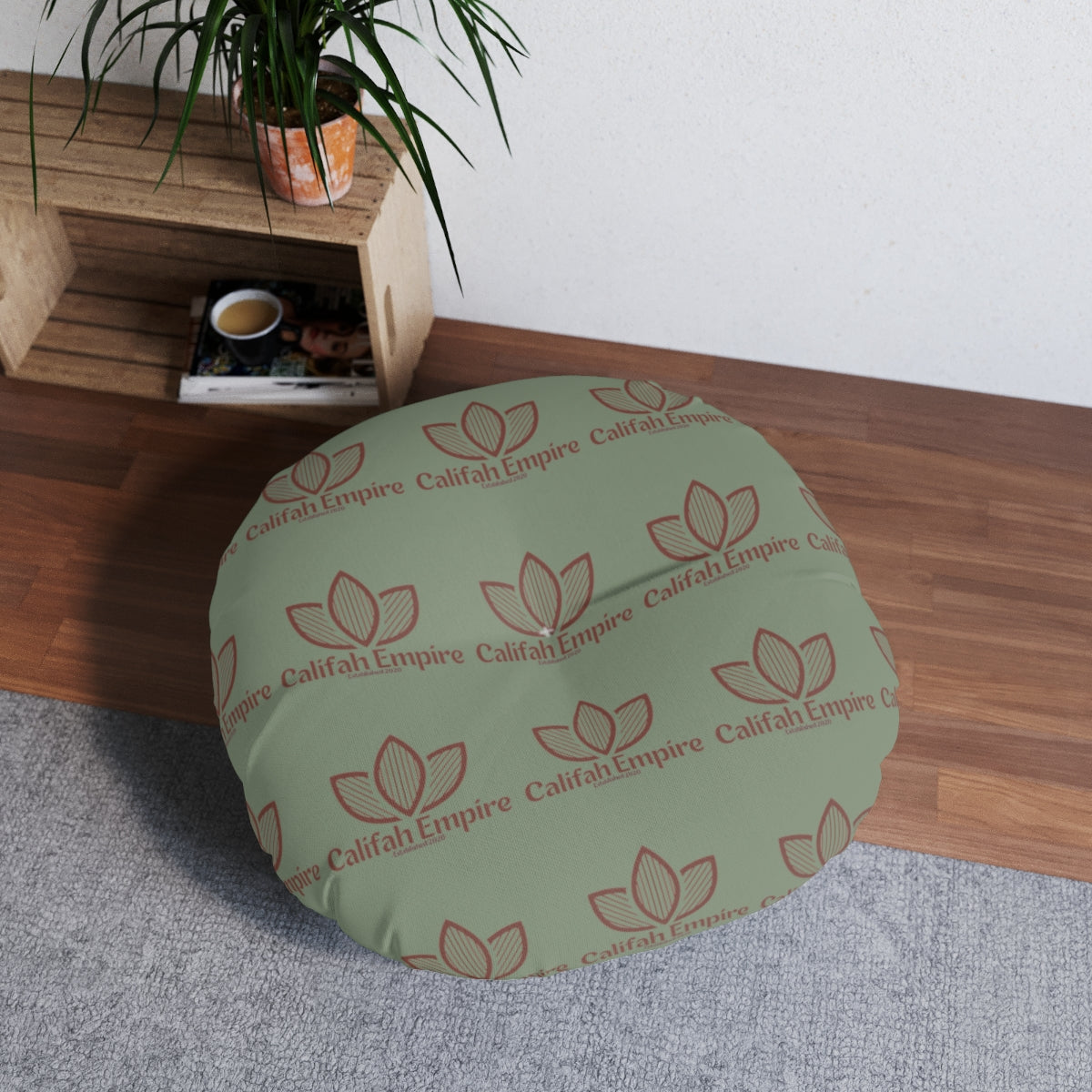 Califah Empire Tufted Round Floor Pillow — Celestial Green Accent Cushion
